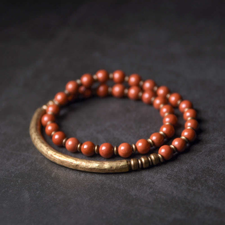 Bracelet couple paix en cuivre et cristal d'obsidienne noire en Buddha Stones Jaspe rouge Agate mousse