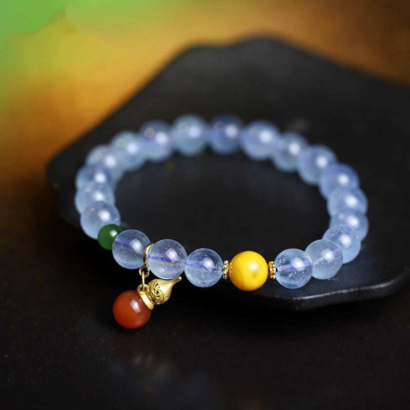 Bracelet à breloques en forme de courge de la paix en agate rouge aigue-marine