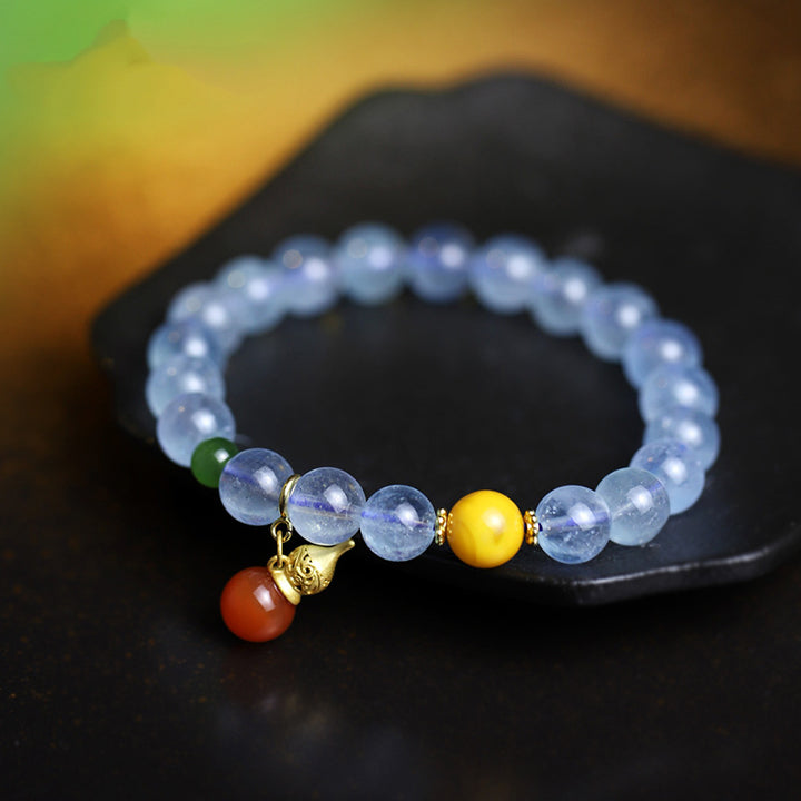Bracelet à breloques en forme de courge de la paix en agate rouge aigue-marine
