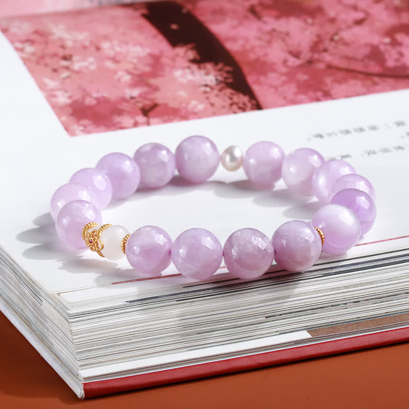 Bracelet de croissance spirituelle en jade blanc Kunzite Hetian