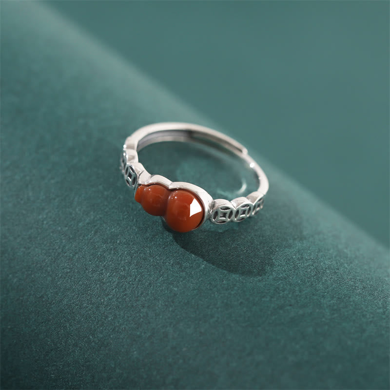 Bague d'acceptation de soi en argent sterling 925 avec Buddha Stones et agate rouge - image 1