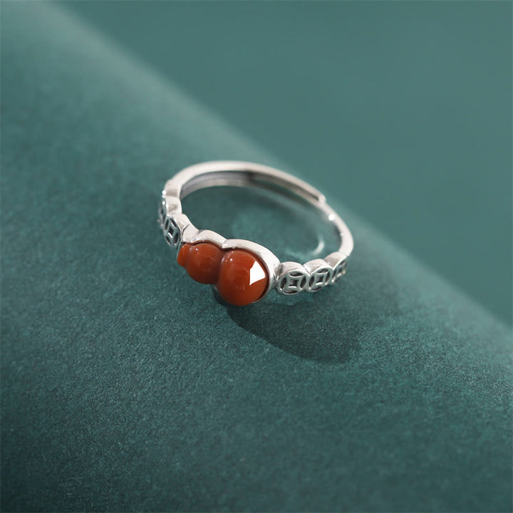 Bague d'acceptation de soi en argent sterling 925 avec Buddha Stones et agate rouge - image 1