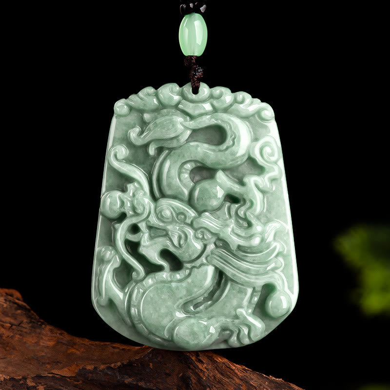 Collier avec pendentif en chaîne de perles de protection en jade et pierre de Buddha Stones Année du Dragon Zodiaque chinois