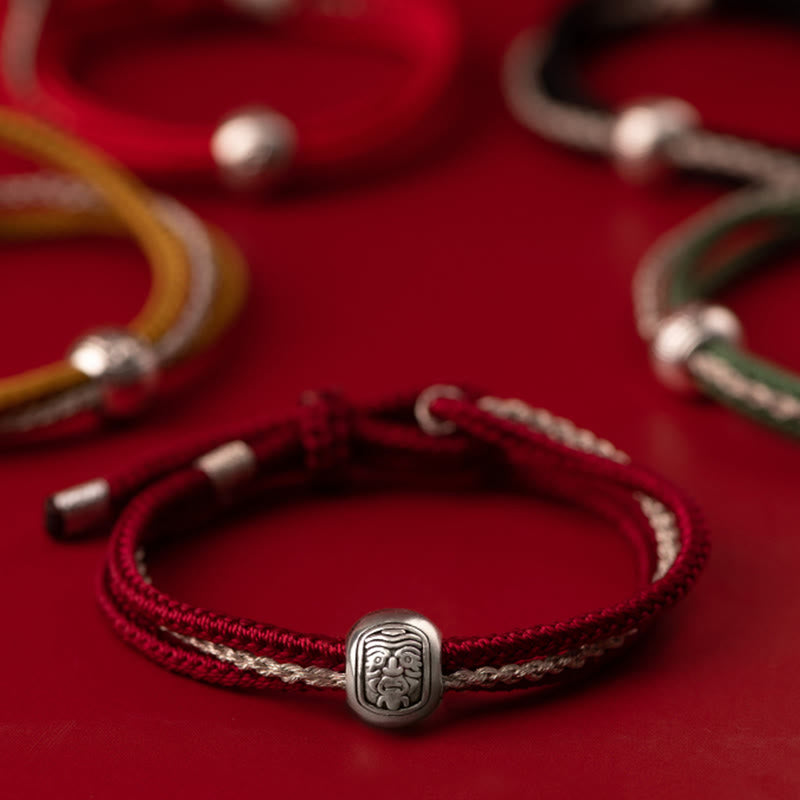 Bracelet en corde tibétain en argent sterling 925 Buddha Stones et déesse de la richesse et de la chance Zakiram
