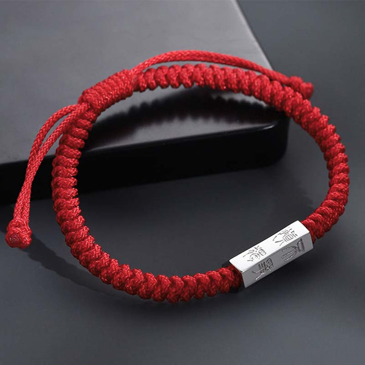 Bracelet en argent sterling 925 avec gravure de lettres de Buddha Stones et bénédiction - Rouge (Taille du bracelet : 18-24 cm) - image 0