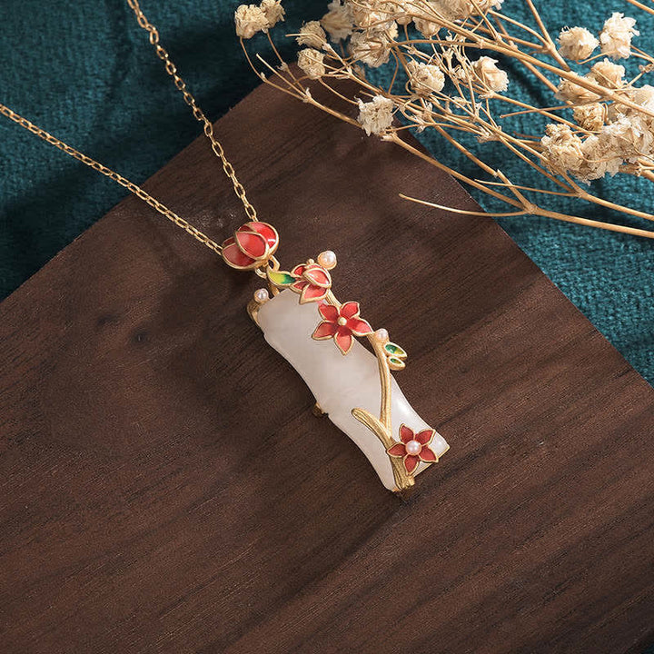 Collier pendentif en jade blanc et bambou avec Buddha Stones et fleurs de lotus pour la protection de la chance - image 2