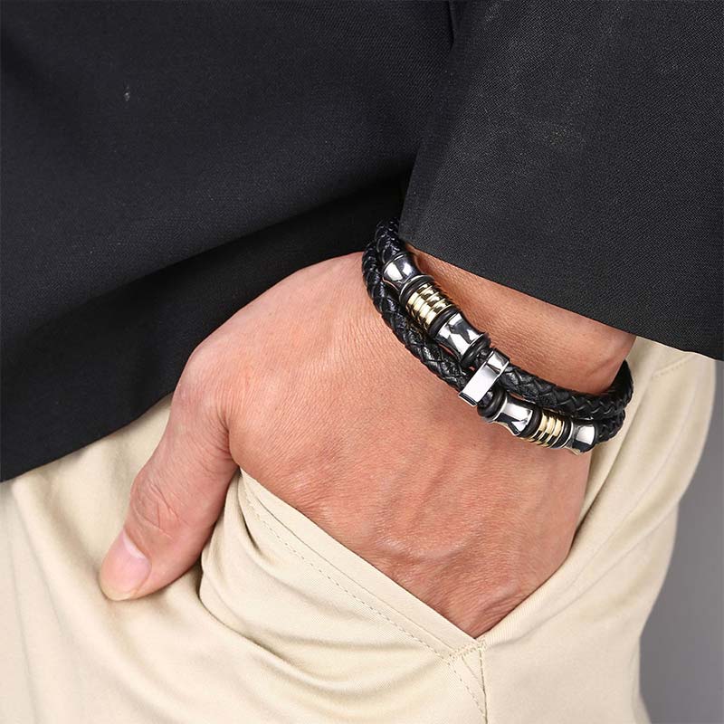 Bracelet porte-bonheur en cuir tressé à plusieurs couches avec Buddha Stones