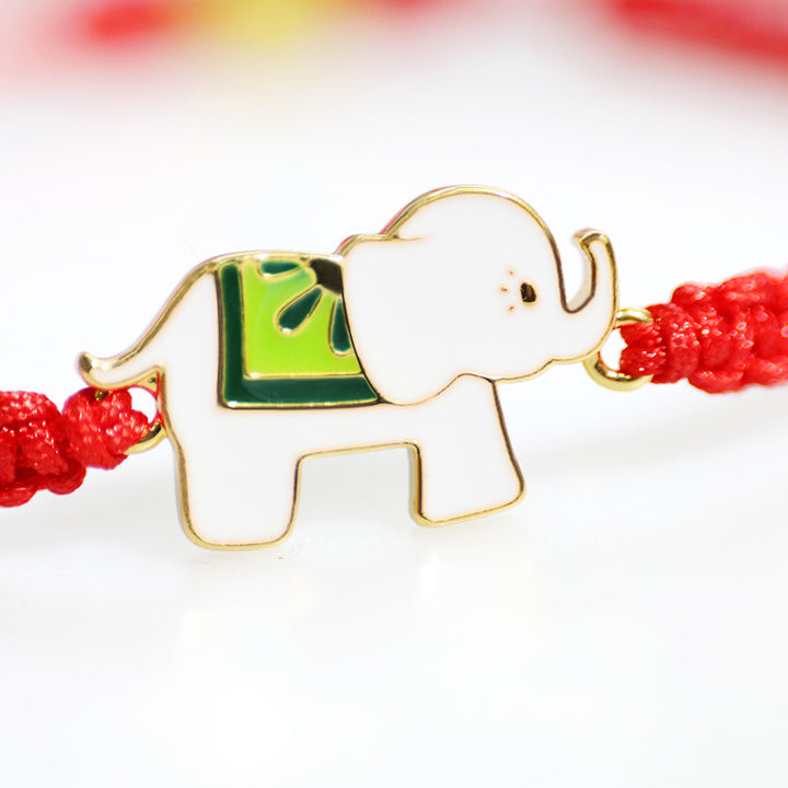 Bracelet tibétain en argent sterling 925 fait main avec des Buddha Stones et un éléphant porte-bonheur rouge