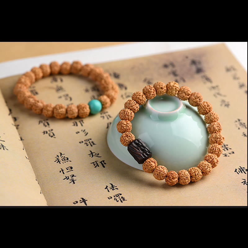 Bracelet de richesse et de bon augure en Buddha Stones tibétaines Rudraksha Bodhi Seed