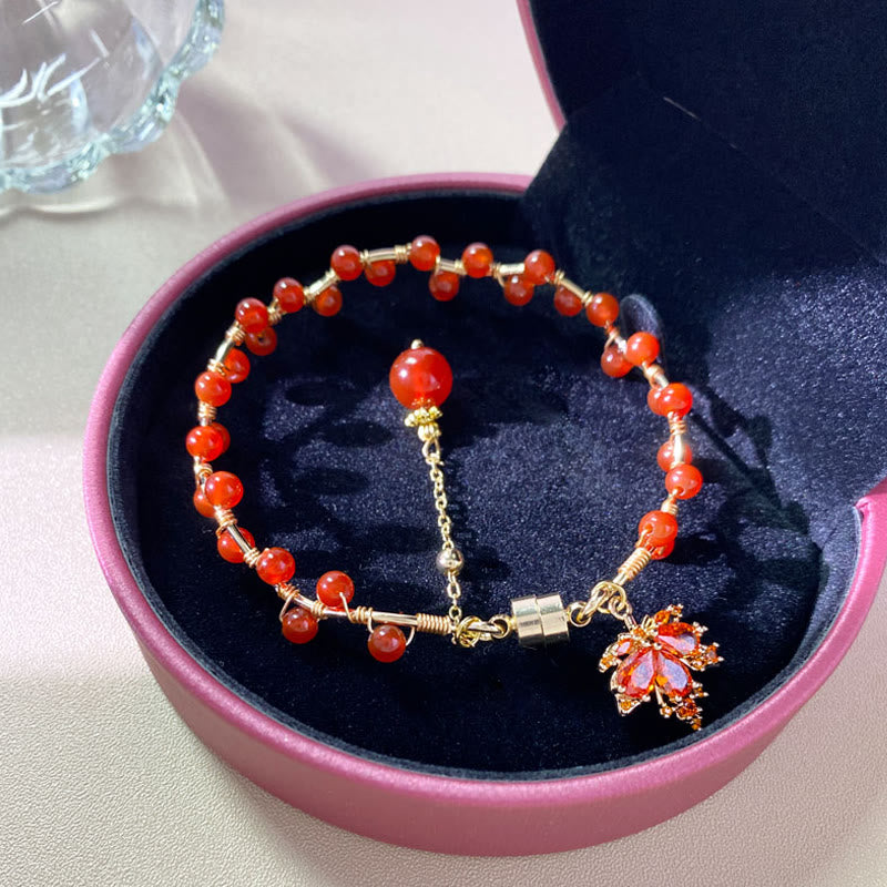 Bracelet porte-bonheur en forme de feuille d'érable rouge Buddha Stones