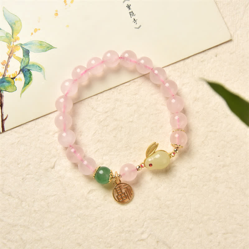 Bracelet de bonheur et d'amour en cristal rose naturel d'agate verte de l'année du lapin