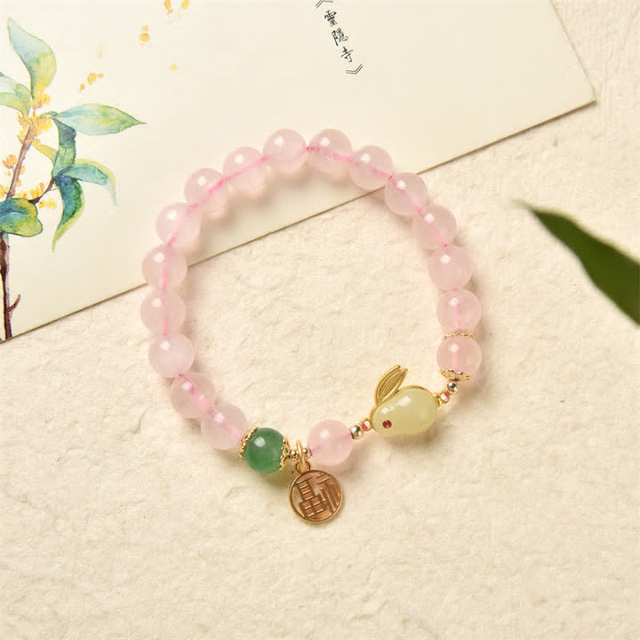Bracelet de bonheur et d'amour en cristal rose naturel d'agate verte de l'année du lapin