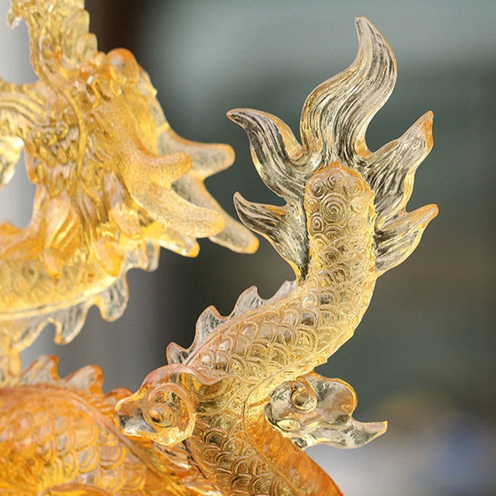 Buddha Stones faites à la main, zodiaque chinois, dragon jaune, cristal Liuli, pièce d'art, protection de la chance, décoration de bureau à domicile