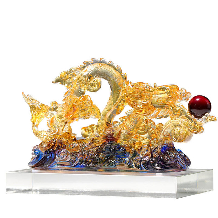 Buddha Stones faites à la main Dragon Liuli Cristal Pièce d'art Protection Force Décoration de bureau à domicile