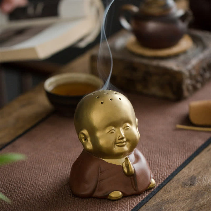 Brûleur d'encens de guérison en céramique Petit Bouddha Rieur