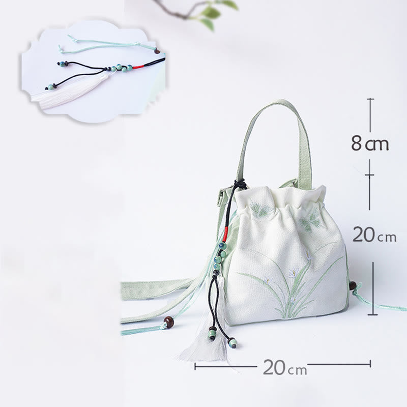 Sac à main en toile brodé à la main avec Buddha Stones et fleurs