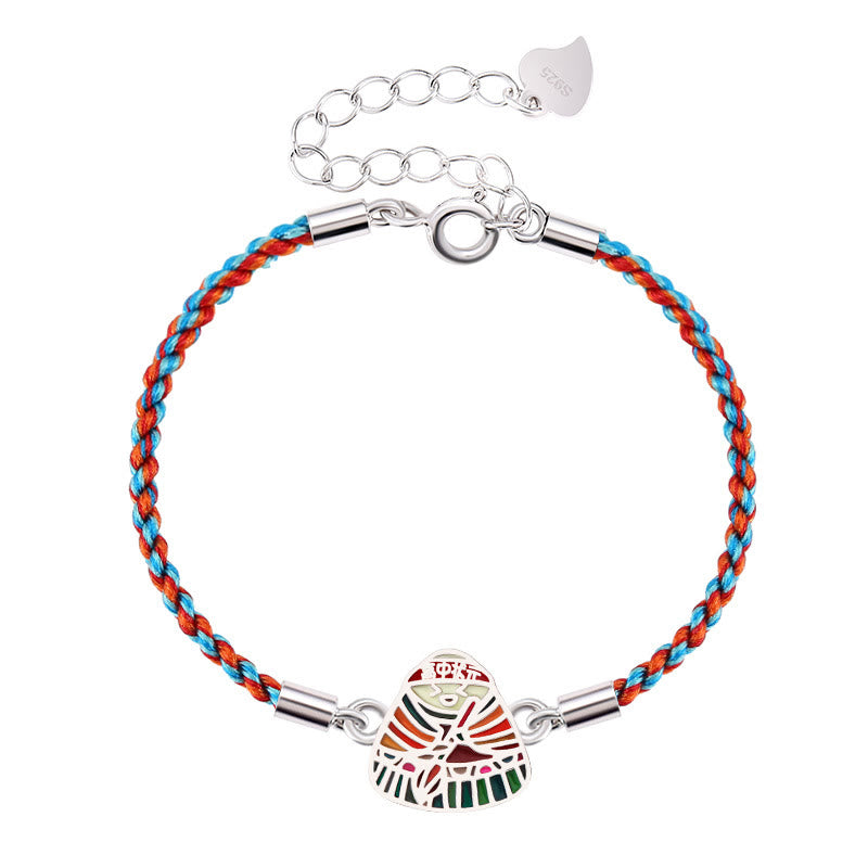 Bracelet artisanal multicolore en argent sterling 925 Buddha Stones et motif Zongzi