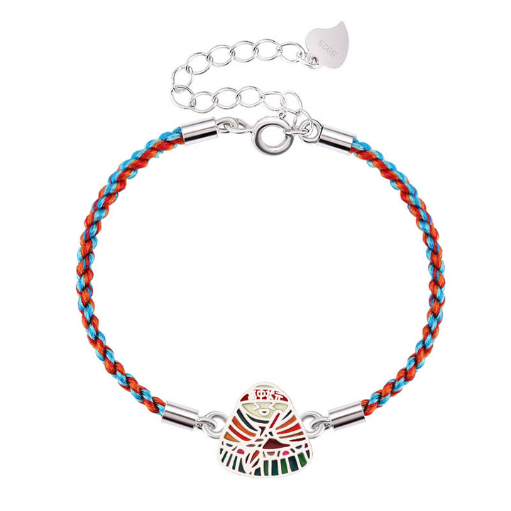Bracelet artisanal multicolore en argent sterling 925 Buddha Stones et motif Zongzi