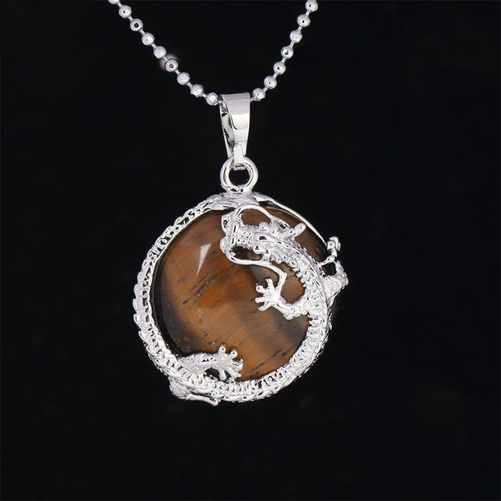 Collier pendentif en cristal de quartz naturel avec énergie de guérison et dragon chinois en Buddha Stones