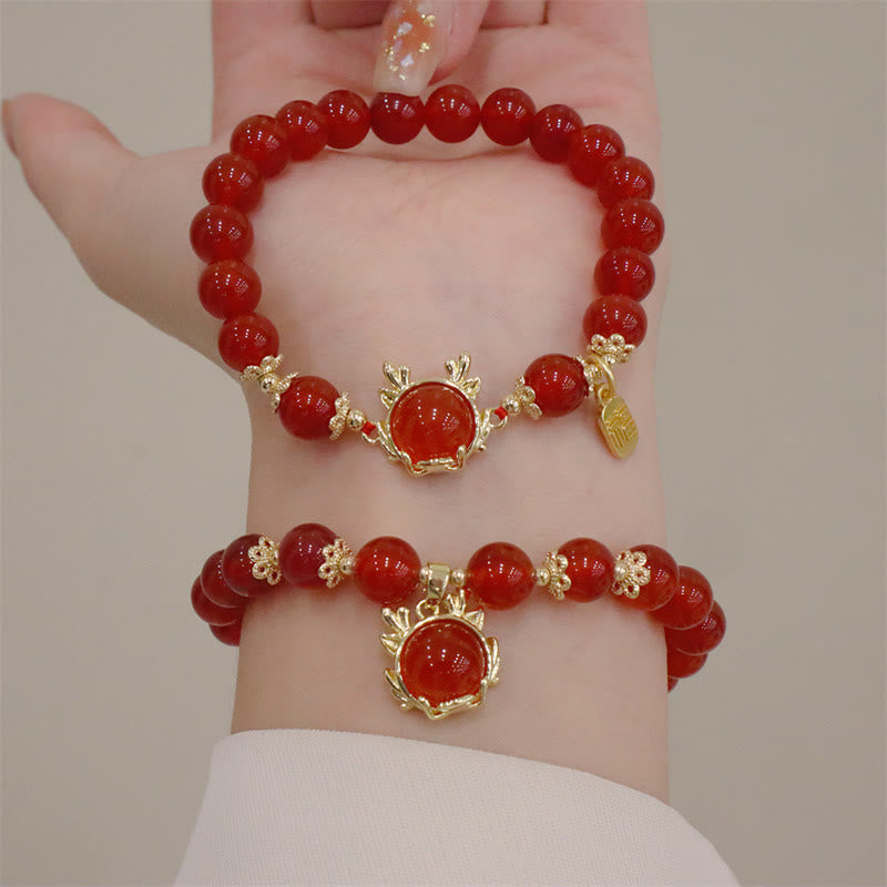 Bracelet de réussite avec boucle de paix en jade et agate rouge de l'année du dragon et des Buddha Stones