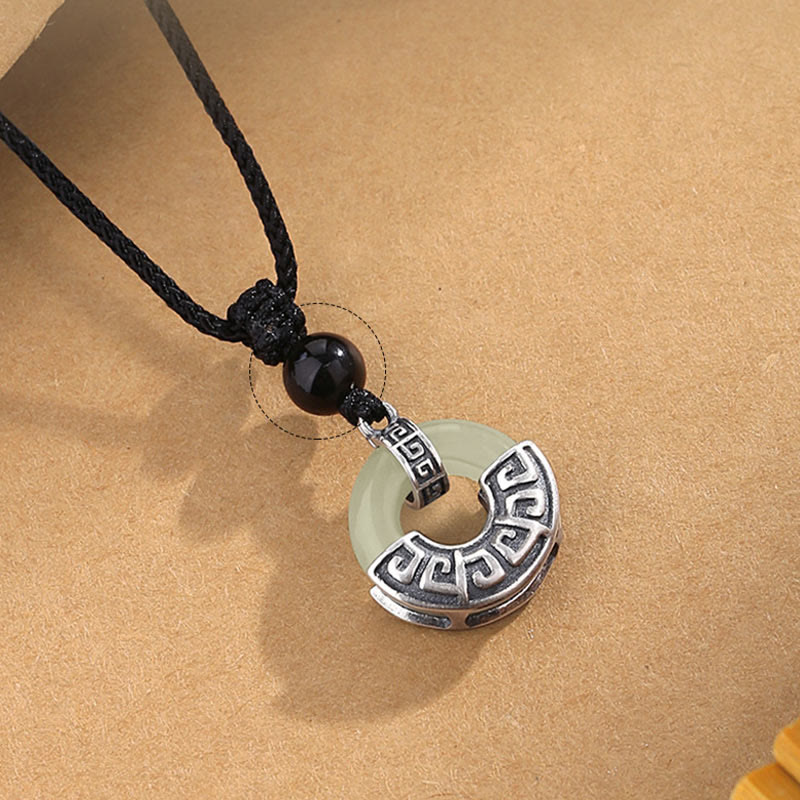 Collier Buddha Stones Argent Sterling 925 Jade Hetian Naturel Boucle de Paix Prospérité Pendentif
