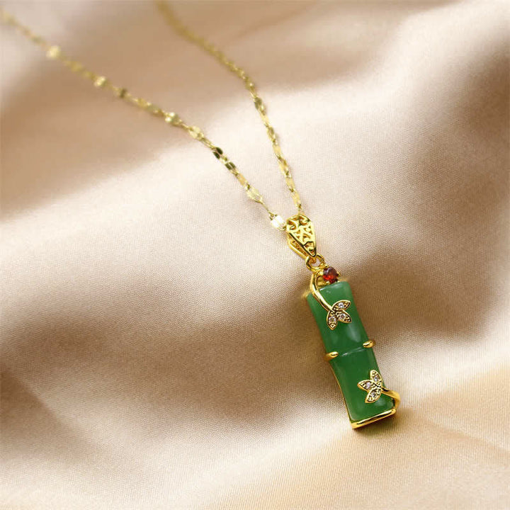 Collier pendentif protection chanceuse en bambou et jade blanc et jade cyan Buddha Stones