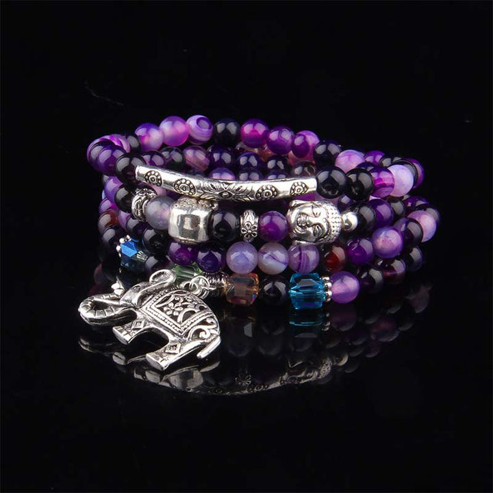 Buddha Stones Bracelet d'espoir en agate naturelle représentant un éléphant et Bouddha - Agate violette - image 5