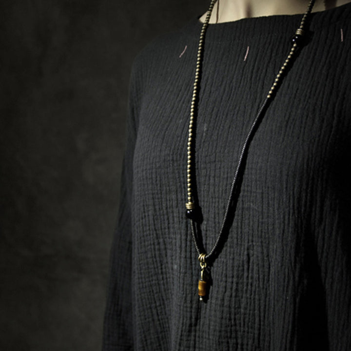 Collier pendentif en perles de Dzi en bois d'ébène et Buddha Stones en cuivre pour couple de paix
