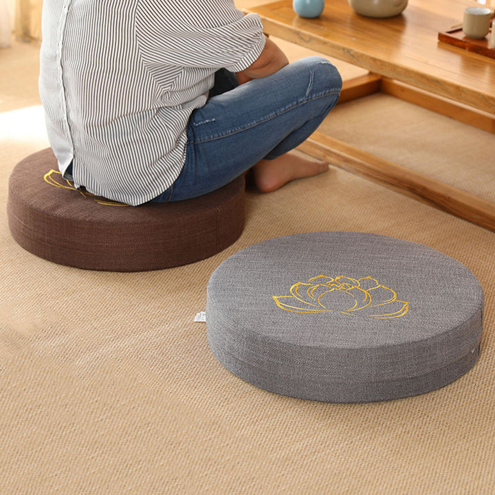 Coussin de siège de méditation en coton et lin avec broderie de Buddha Stones et de lotus - image 7