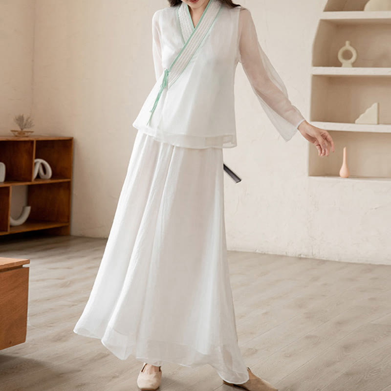 Ensemble de vêtements en mousseline de soie pour femme Buddha Stones et prière rétro, méditation spirituelle zen