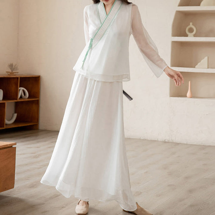 Ensemble de vêtements en mousseline de soie pour femme Buddha Stones et prière rétro, méditation spirituelle zen