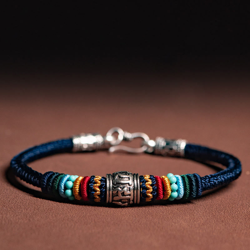 Bracelet tressé tibétain en argent sterling 925 fait main avec Buddha Stones Om Mani Padme Hum Pureté - Bleu foncé - 19 cm pour la plage de poids (90-100 kg) - image 7