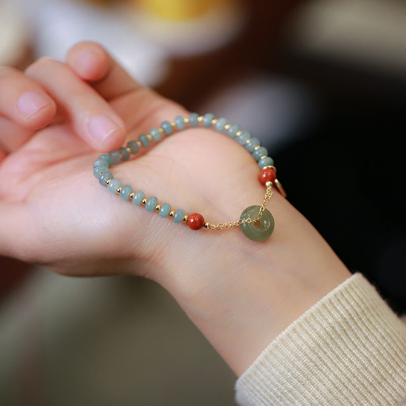 Bracelet porte-bonheur en Buddha Stones naturel Hetian et agate rouge avec boucle de paix
