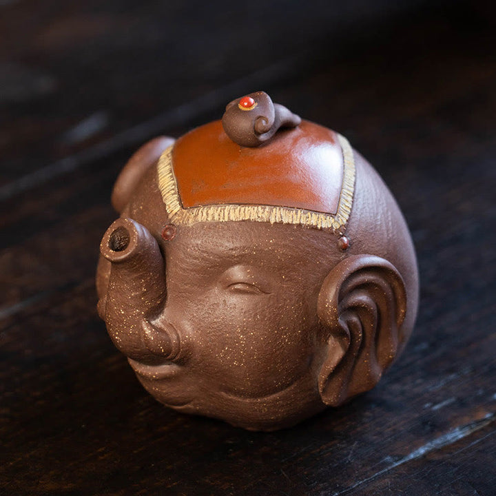 Théière en céramique et argile violette avec Buddha Stones et éléphant mignon et nuages de bon augure