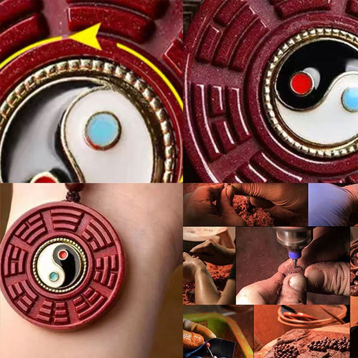 Collier pendentif rotatif en Buddha Stones en cinabre naturel Bagua Yin Yang pour éloigner les mauvais esprits - image 9