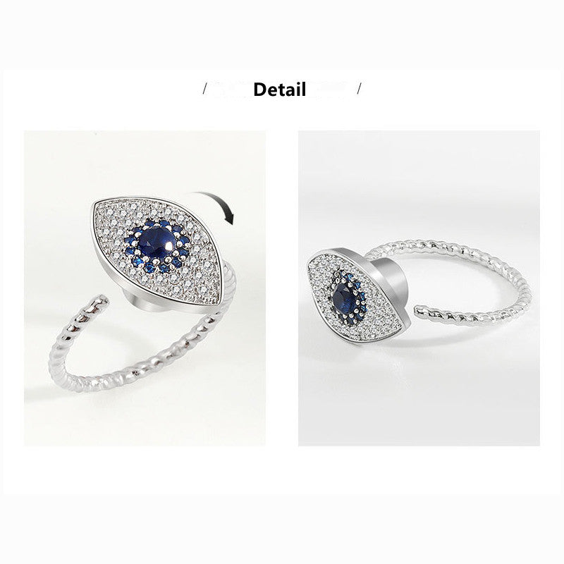 Bague rotative en argent sterling 925 avec protection contre le mauvais œil