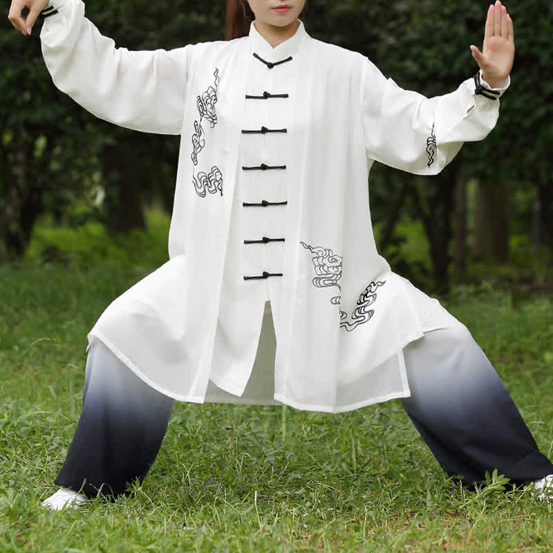 Ensemble de vêtements pour femmes Buddha Stones, nuages de bon augure, dégradé de méditation, prière, pratique spirituelle du Tai Chi et du Qigong