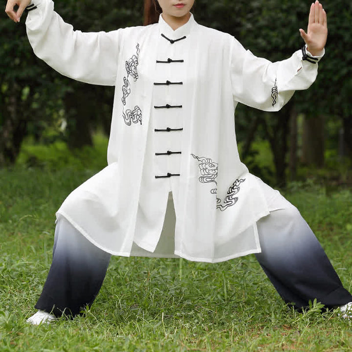 Ensemble de vêtements pour femmes Buddha Stones, nuages de bon augure, dégradé de méditation, prière, pratique spirituelle du Tai Chi et du Qigong