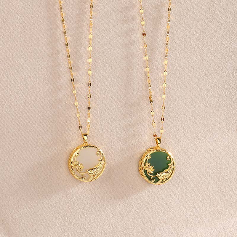 Collier pendentif porte-bonheur en jade naturel avec Buddha Stones et poisson Koi et lotus - image 10