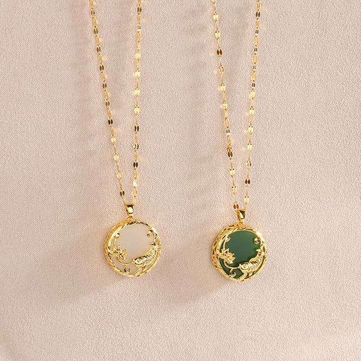 Collier pendentif porte-bonheur en jade naturel avec Buddha Stones et poisson Koi et lotus - image 10