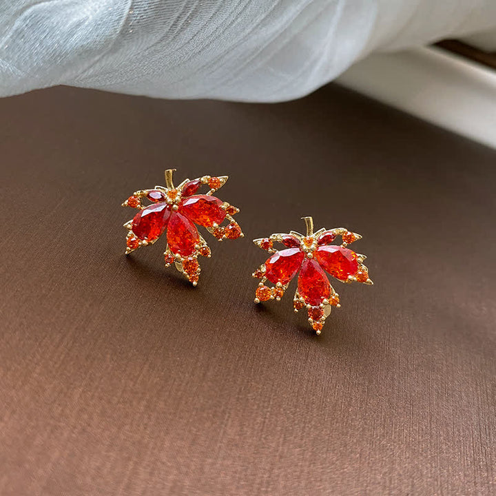 Collier pendentif bague boucles d'oreilles porte-bonheur en zircon et feuille d'érable en Buddha Stones