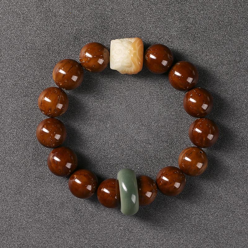 Bracelet de sagesse du lion dansant en Buddha Stones et graines de Bodhi violettes