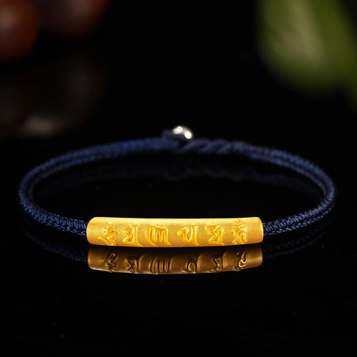 Bracelet tressé à huit fils en or 999 tibétain avec Buddha Stones Om Mani Padme Hum, fabriqué à la main, avec nœud de paix et porte-bonheur
