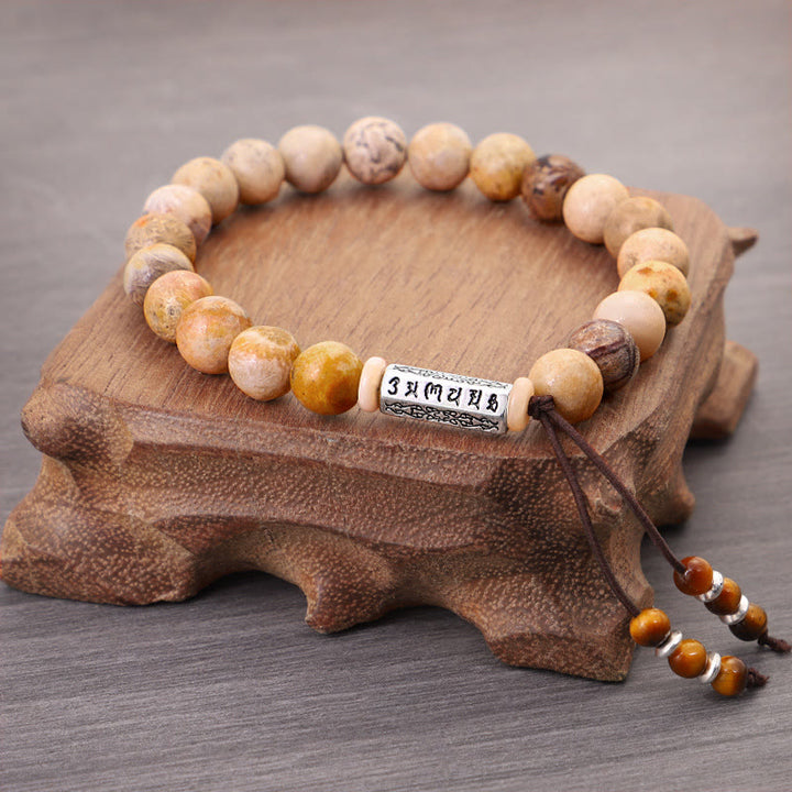 Bracelet de renforcement en pierre vieillie Buddha Stones Om Mani Padme Hum