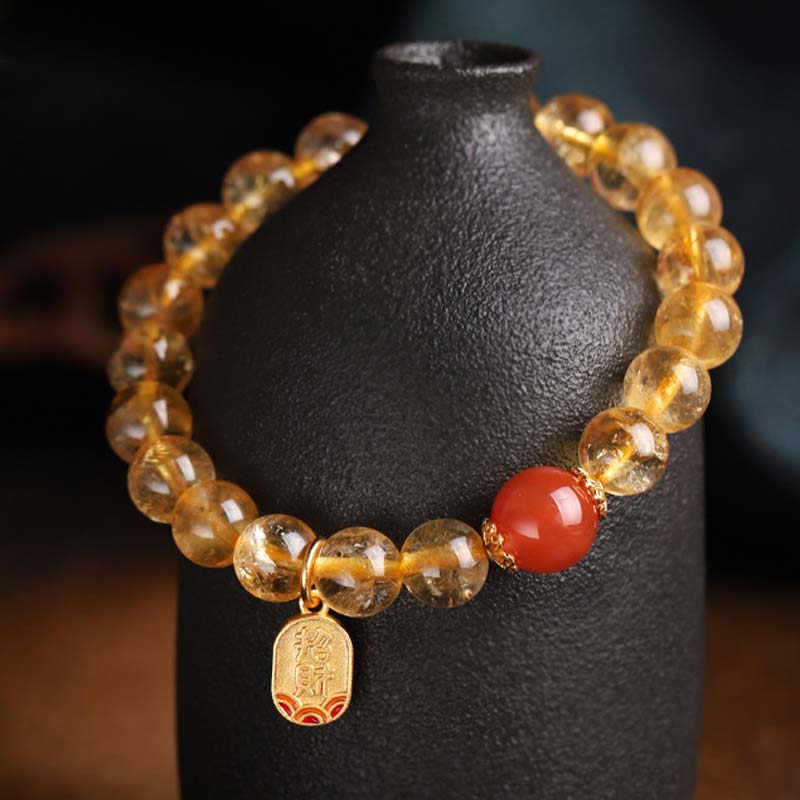 Bracelet porte-bonheur en Buddha Stones, citrine, agate rouge