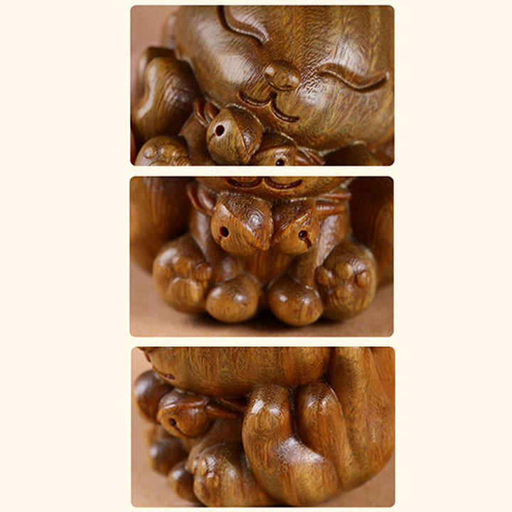 Buddha Stones Mini Renard à Neuf Queues Ivoire Fruit Bois de Santal Vert Bois de Santal Bénédiction Décoration - image 22