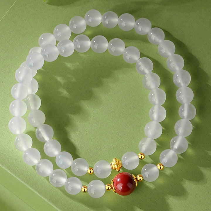 Bracelet de protection double tour en argent sterling 925 et agate blanche naturelle de Buddha Stones