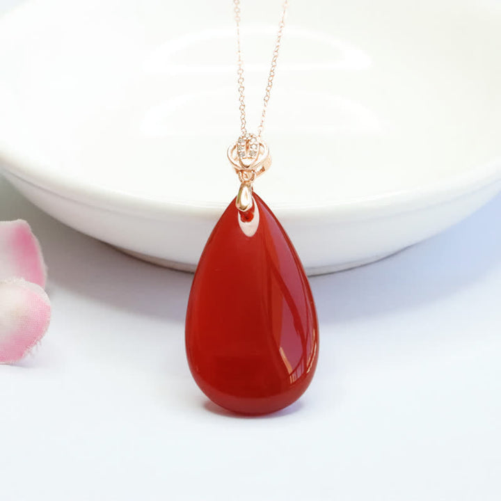 Collier avec pendentif en forme de goutte d'eau en argent sterling 925 et agate rouge