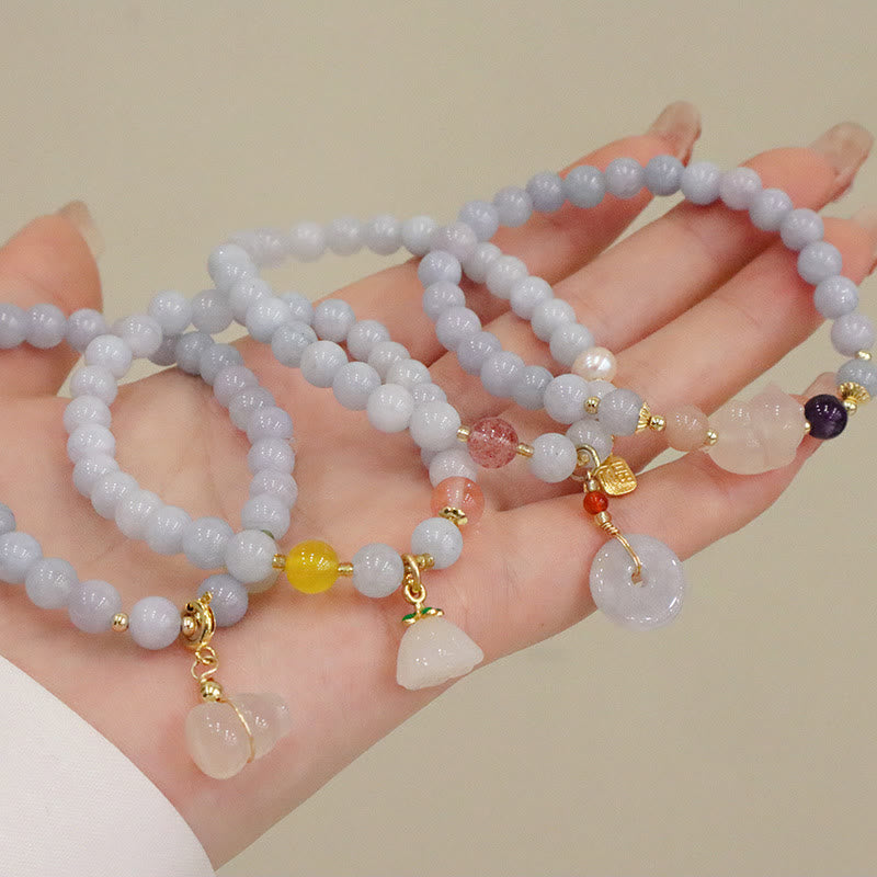 Bracelet à breloques en forme de lapin, de courge et de chat en Buddha Stones -marine naturelle, calcédoine, sérénité - image 14