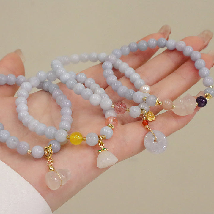 Bracelet à breloques en forme de lapin, de courge et de chat en Buddha Stones -marine naturelle, calcédoine, sérénité - image 14